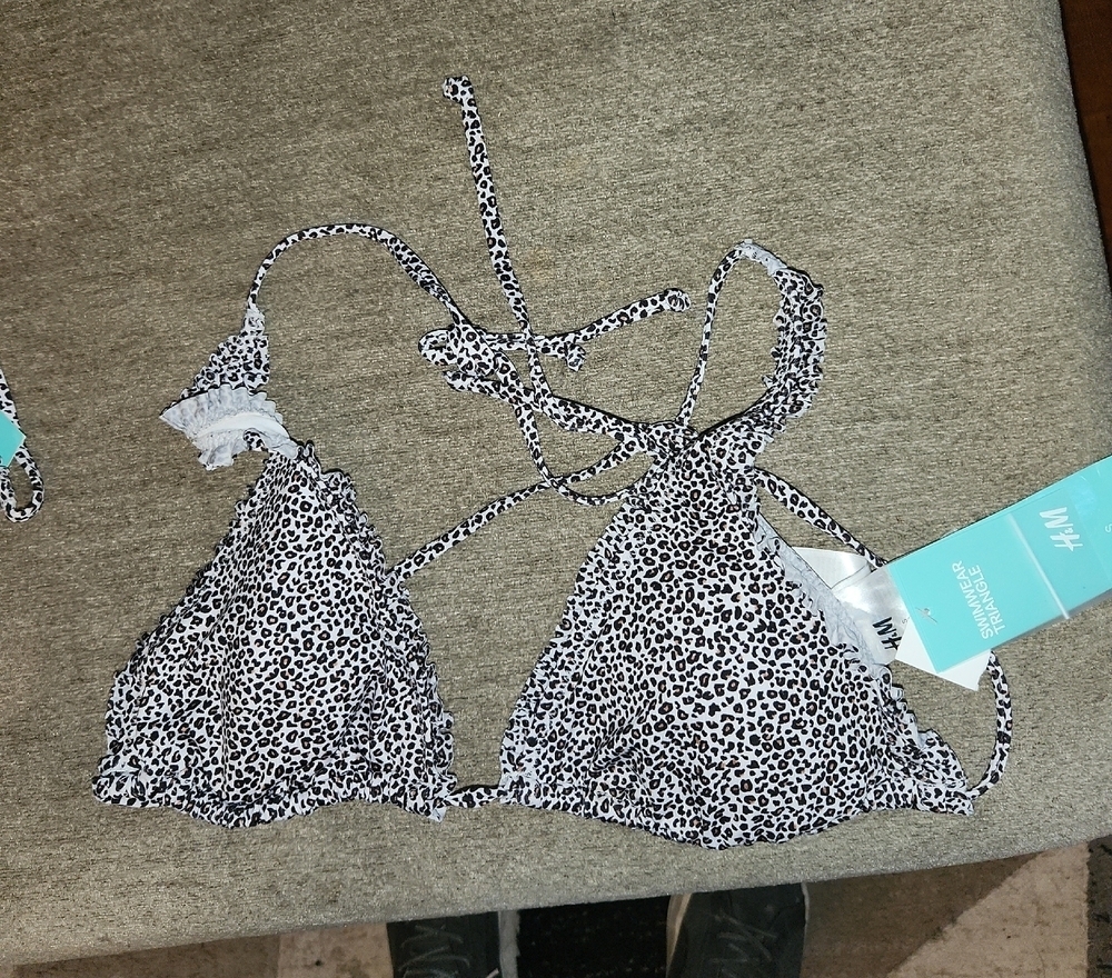 H&M Black and White Animal Print Bikini Top